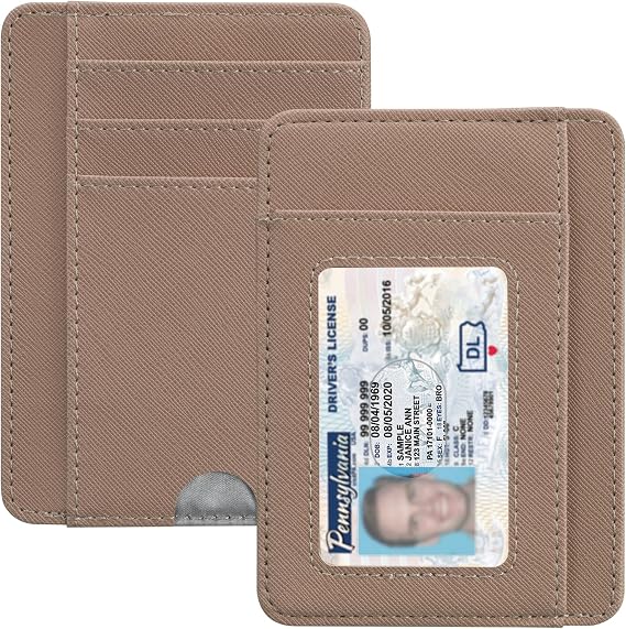 HOTCOOL Slim Wallet for Men, Minimalist Front Pocket Simple Leather Credit Card Holder RFID Blocking for Men & Women, Thin Organizer Gifts, Cross - Pink