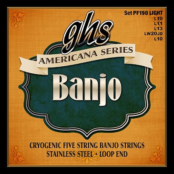 GHS Strings - Americana Series - 5-String Banjo Strings - Crygenically Treated Stainless Steel - Light Gauge- 010-020 - Model: PF 190 SET