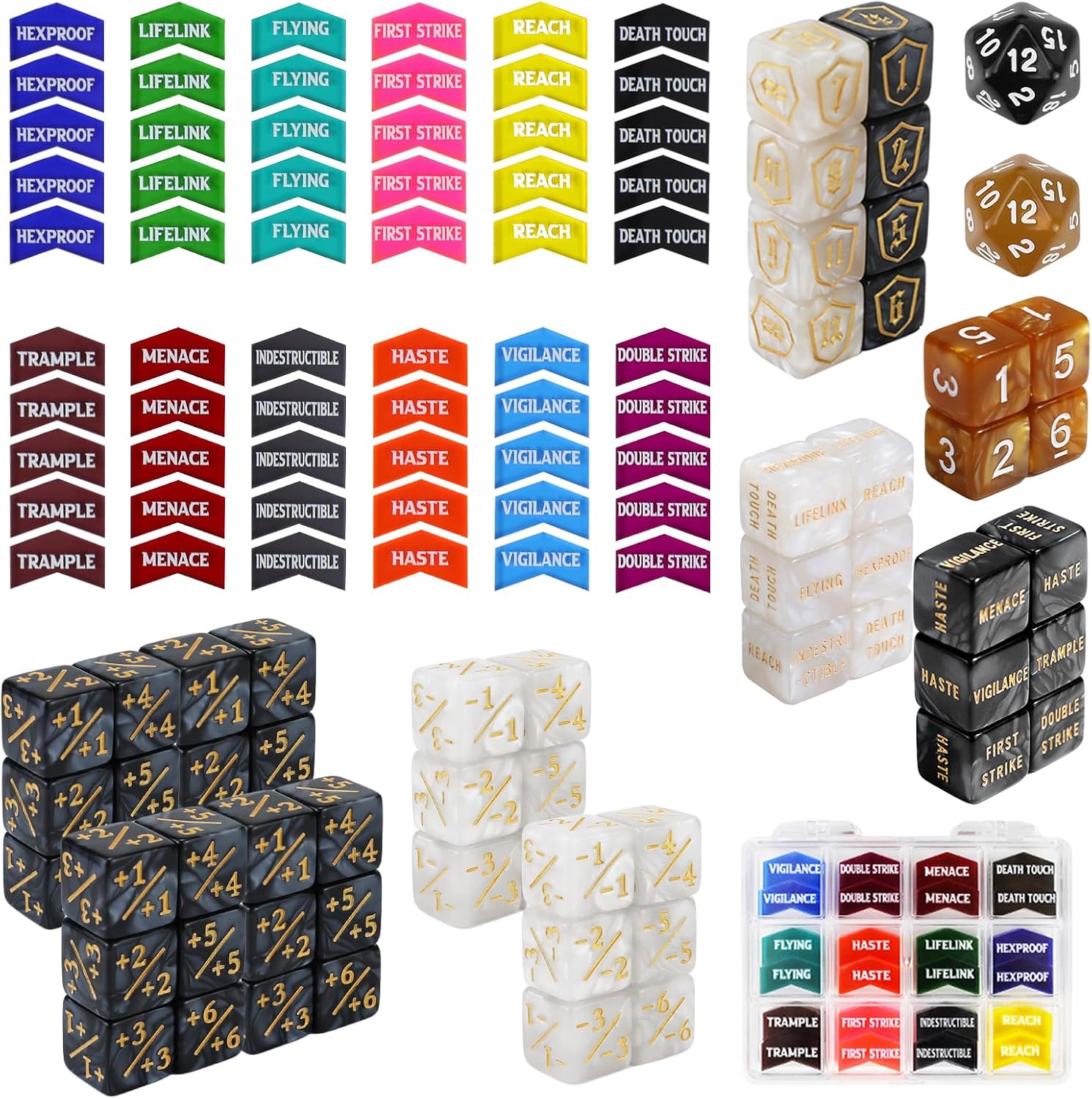 MTG Ability Keyword Token Dice Counter Set for Magic the Gatering MTG Buffing Token Life Counter Dice TCG Card Game Accessories A Color-122pcs