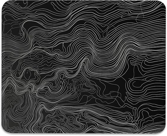 Elegant Black and White Topographic Design Mouse Pad for Office and Home Use, Stitched Edges Non-Slip Rubber Base Mouse Pads for Computers Laptop