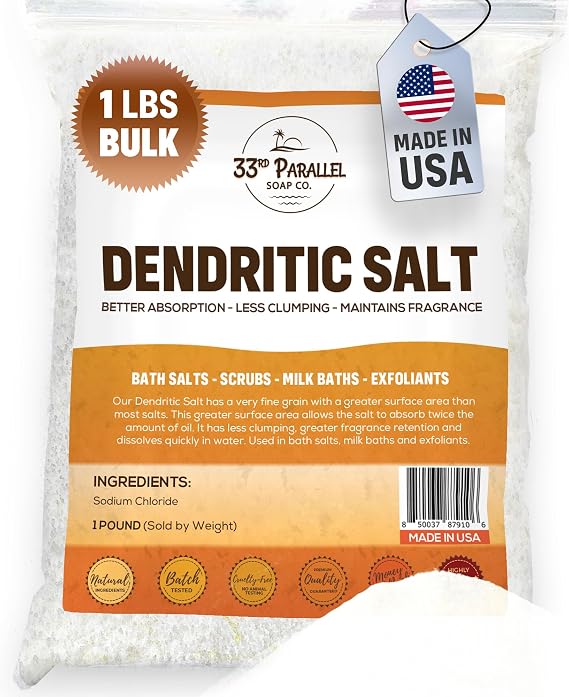 DENDRITIC Salt (1 lbs / 16 oz) Premium Fine Grain for Bath Salts, Scrubs, Exfoliants, Milk Baths & More | Sizes 1 to 5 LBS | (1 Pound)
