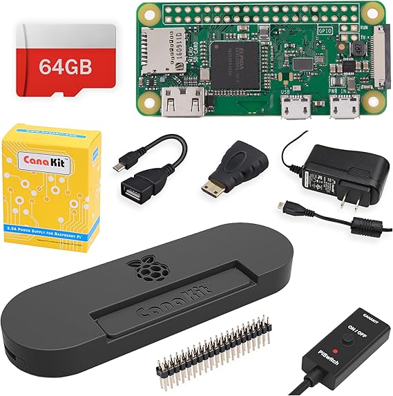 CanaKit Raspberry Pi Zero W (Wireless) Complete Starter MAX Kit with Premium Black Case (64GB Edition)