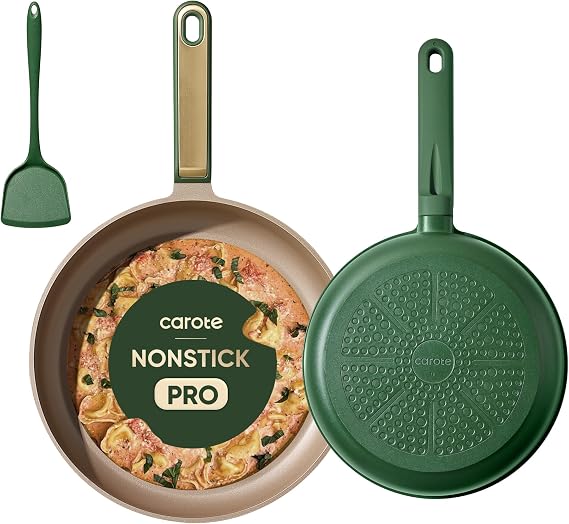 CAROTE 9.5'' and 11'' Nonstick Frying Pans Skillet, NonStick Fry Pan Egg Pan Omelet Pans,Healthy & PFOA Free, Induction-Compatible, Dishwasher Safe & Includes Silicone Spatula,Green