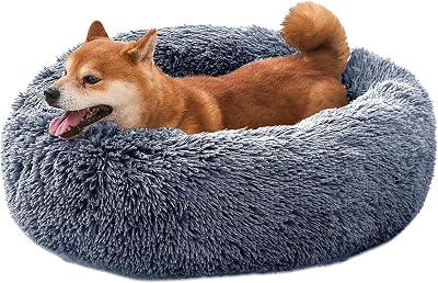 Comfort Donut Dog Bed for Small Dogs, Cat Bed & Pet Bed for Indoor Use, Medium Size with Soft Plush, Round Dog Beds for Large Dogs and Cats Gray, 32Lx32Wx8Th
