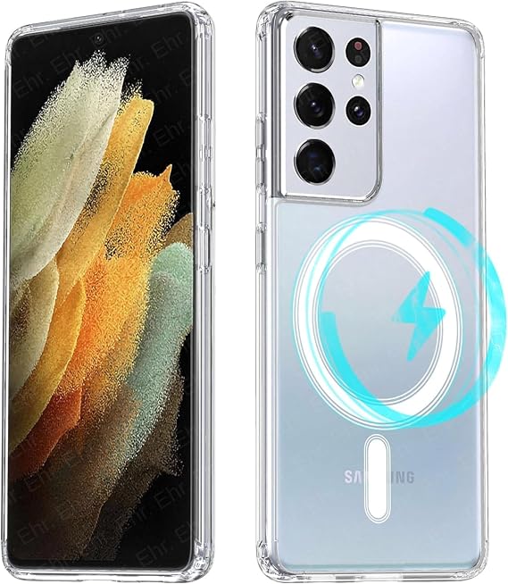 Ehr. Samsung Galaxy S21 Ultra Compatible Camera Protected Rigid Non-Wind Crystal Transparent Case with Magsafe Wireless Charging Feature (Transparent, Samsung Galaxy S21 Ultra)