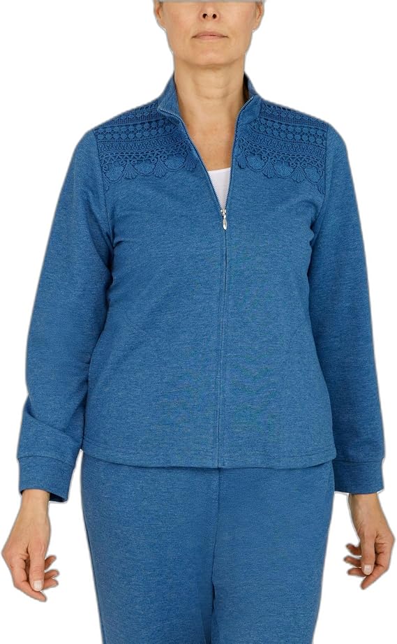 Alfred Dunner Women's Womens Funnel Neck Long Sleeve Heather Knit Jacket