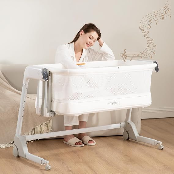 Maydolly Smart Baby Bassinet, Automatic Rocking Bassinet for Baby, White