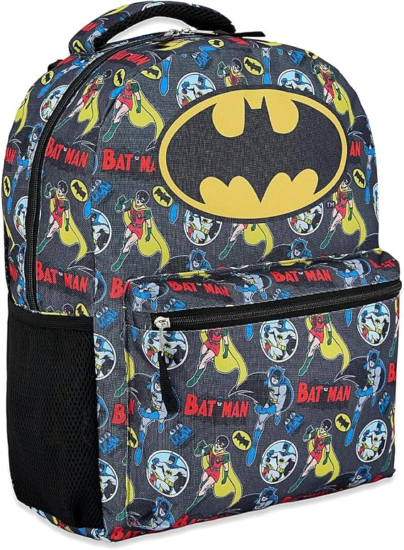 DC Comics Kids Batman Backpack - Batman, Superman, The Joker Superhero Bookbag for Boys Girls Toddlers and Adults - Laptop and Lunchbox Compatible School Bag (Batman Black)