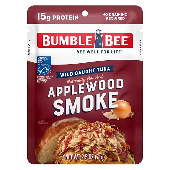 Bumble Bee Applewood Smoke Seasoned Tuna Pouch, 2.5 oz | Wild Caught Tuna, Ready to Eat, 15g Protein per Packet, Gluten Free
