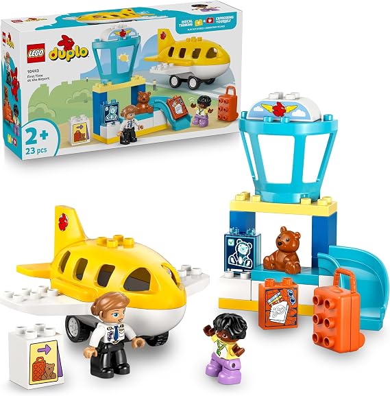 LEGO DUPLO Town First Airport Experience 10443 – Imagination Enhancing Toy Making Set for Piloting-Related Kids Ages 2 and Over, Birthday Gift (23 Pieces)