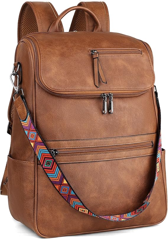 FADEON Laptop Backpack for Women, Vegan Leather 15.6 inch Computer bag