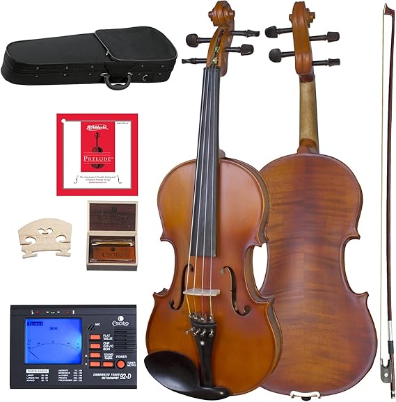 Cecilio Solid Wood Viola 16 Inch Viola Full Size, Professional Handcrafted Acoustic Viola with Ebony Fittings, D'Addario Prelude Strings, Antique Satin Finish
