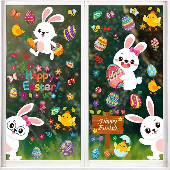 9 Sheets Easter Window Clings Reusable, Easter Window Decorations, Easter Window Sticker, Easter Window Clings Stickers for Glass Windows Decorations