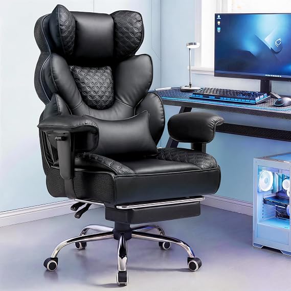 GTPLAYER Big and Tall Gaming Chair Ergonomic Heavy Duty Office Chair Racing Seat with Adjustable Lumbar Pillow Footrest 150 Reclining Thickened Armrests Breathable Mesh for Esports/PC Gaming
