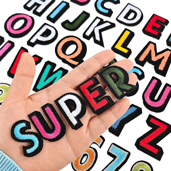 108Pcs Iron on Letters for Fabric, Letters Patches A-Z, Embroidered Number Patches 0-9, Iron on/Sew on Alphabet Patch for Clothes, Hat, Socks, Jeans