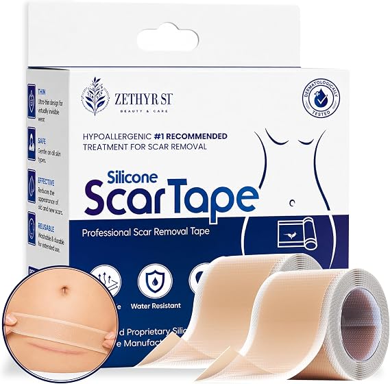 Silicone Scar Tape - Medical Grade Silicone Sheets, 1.6" x 60", 2 Pack - Professional Scar Removal Treatment for Keloids, C-sections, Surgery