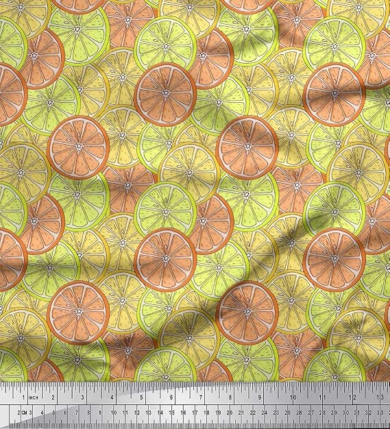 Soimoi Silk Yellow Fabric - by The Yard - 42 Inch Wide - Lemon Slice Vegetable Zest Fabric - Citrusy and Refreshing Designs for Home Goods Printed Fabric