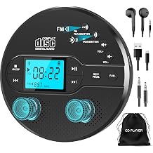 Greadio NEW Portable CD Player with Bluetooth, Discman CD Player with 2000mAh Rechargeable Battery, Compatible FM Transmitter, USB, AUX, Personal MP3 Players Anti-Skip Protection for Car (Black)
