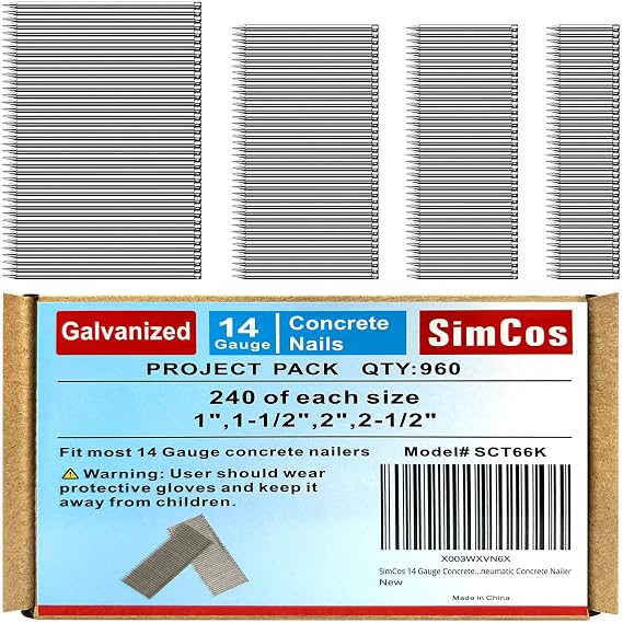 14 Gauge Concrete T Nails (1",1-1/2",2",2-1/2 inch) 960-Pack