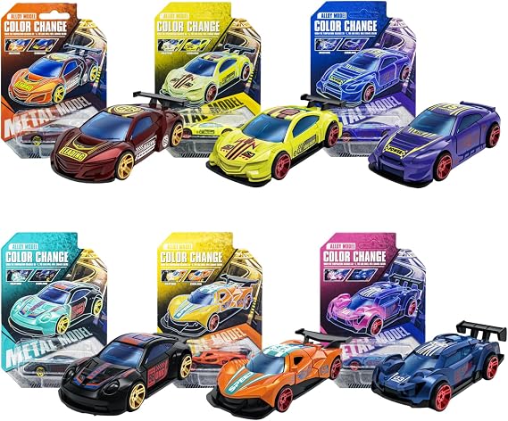 Street Machines Water Activated Color Change Cars, 6-Pack Alloy Toy Cars for Kids, Color Changing Bath Toys for Boys and Girls Ages 3 for Birthdays, Christmas (D 6 Pack)