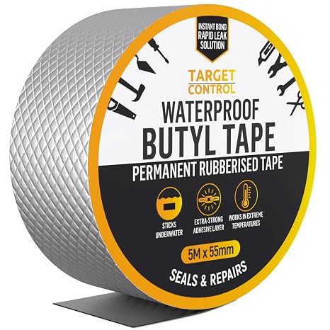 Waterproof Tape for Leaks 5M x 55mm Butyl Pipe Repair Tape | Self-Adhesive Sealing Strip for Roof Flashing, Gutters, Tents, Caravans, Plumbing and Outdoor Use