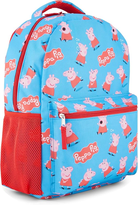 Peppa Pig Backpack for Girls - Peppa, George, Mummy and Daddy - 16" Backpack For School - Front Pocket and Laptop Sleeve Backpack for Girls and Toddlers - Preschool and Elementary School Bag