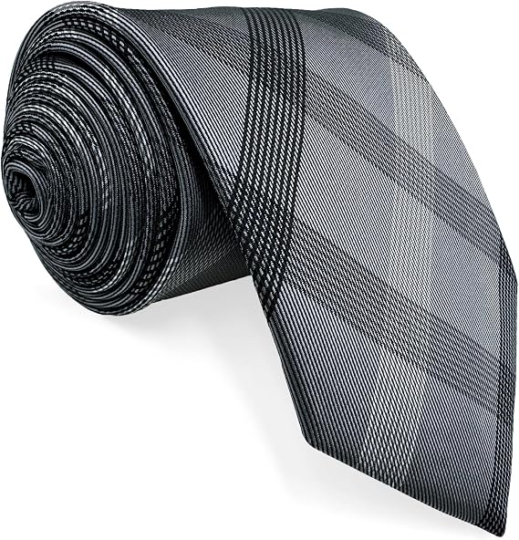 S&W SHLAX&WING Ties for Men Necktie Gray Checkered Classic Business Formal XL