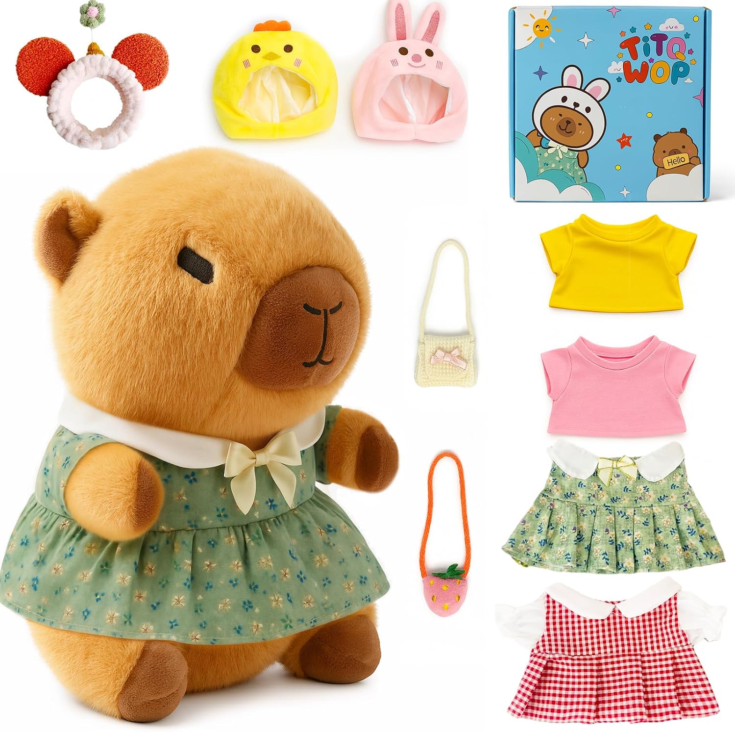 9-pc Capybara Plush Set Suitable for Kids Girls Cute and Soft Capybara Plush Stuffed Animal that Can Be Casually Matched