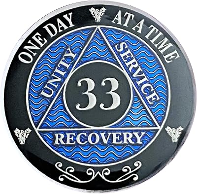 AA 33 Year Silver Color Plated Recovery Coins, Alcoholics Anonymous Medallions Blue AA 33 Year Medallion