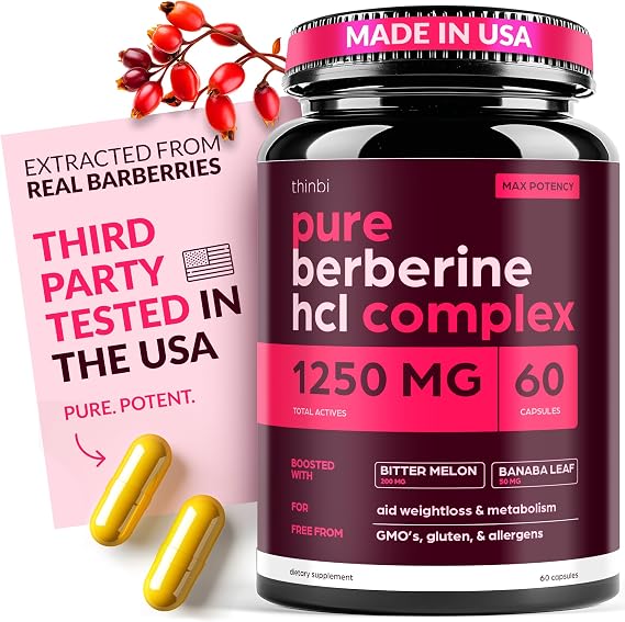 Artnaturals Thinbi Berberine HCl Capsules with Bitter Melon, 30 Servings