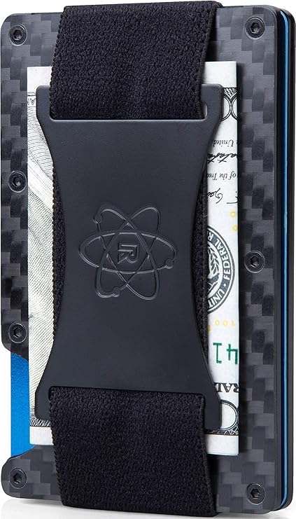 ROSSM Minimalist Wallet for Men - RFID Slim Wallet for Men - Thin Carbon Fiber and Metal Wallet with Cash Strap