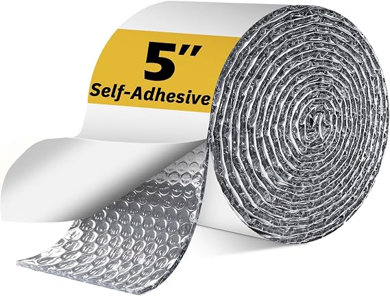 Double Bubble Reflective Foil Insulation Tape, Self-Adhesive Ac Pipe Insulation Wrap for AC Hose, HVAC Duct, Exhaust Hose, Bubble Wrap Insulation for Weatherproof Attics, Windows, Garages -5 inch