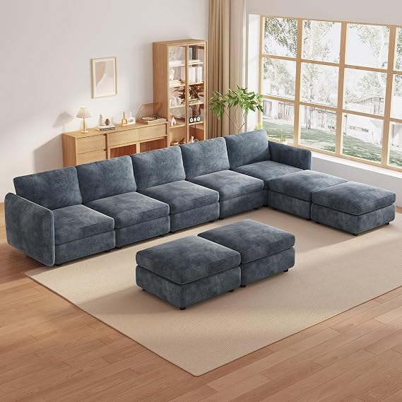 Modern Fabric Corner Sectional Sofa with Storage Ottoman, Lift Top Footstool, Soft Linen Upholstered Couch for Contemporary Living Room (9 Seat Sofa Set (5 Seater Sofa with 4 Ottomans))
