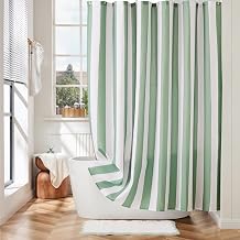 Ohocut Green Vertical Striped Shower Curtain, Cute Retro Vintage Stripe Bathroom Shower Curtain, Waterproof Polyester Fabric Modern Bath Curtain for Bathroom 180x180cm