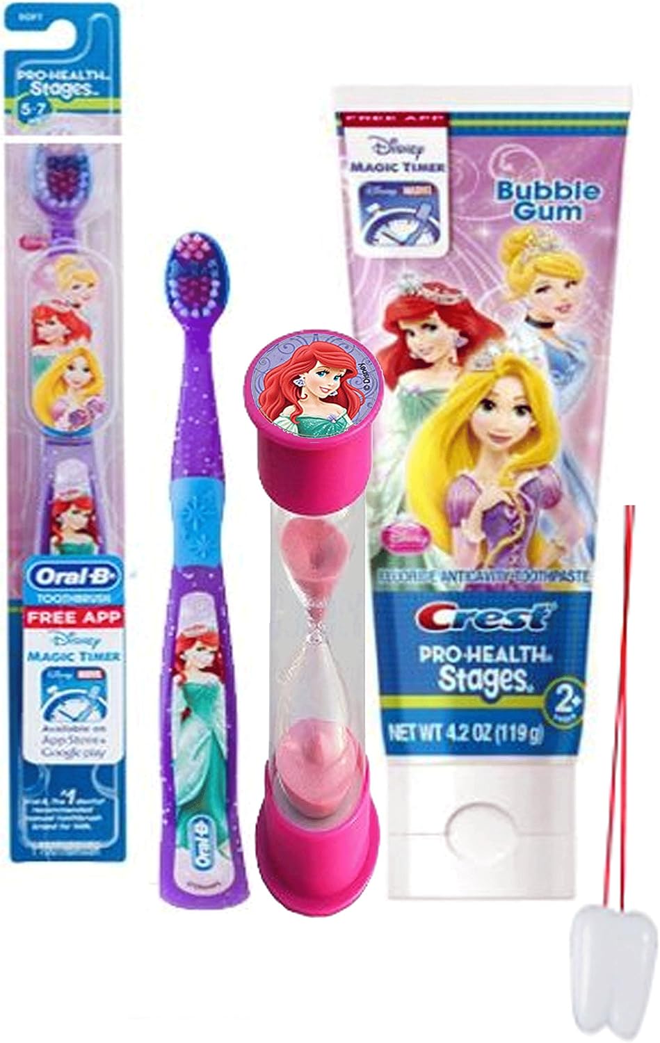 Disneys The Little Mermaid Inspired 3pc Bright Smile Oral Hygiene Set! Includes Princess Ariel Toothbrush, Toothpaste & Brushing Timer! Plus Bonus Remember to Brush Visual Aid