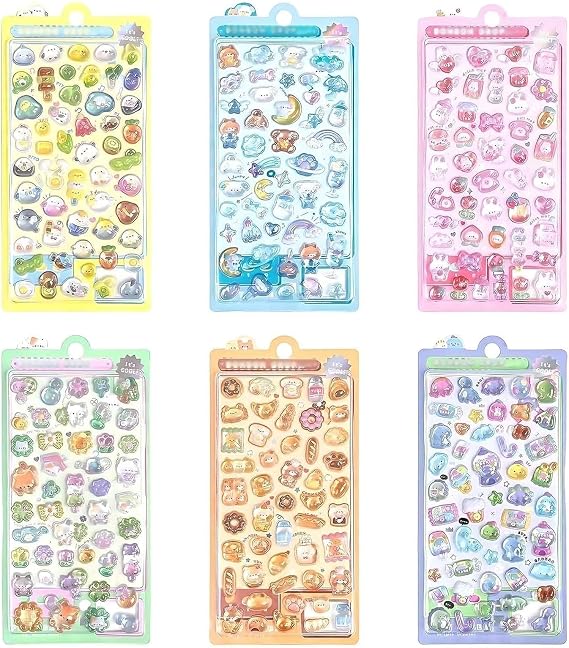 6 Pcs 3D Stickers Puffy Stickers for Teenager, Cute Animal Design Cartoon Mini Sticker with Pink Bunny, Suitable as Rewards & Decorations, Creative Gift Accessories for Phone Case Notebook Scrapbook