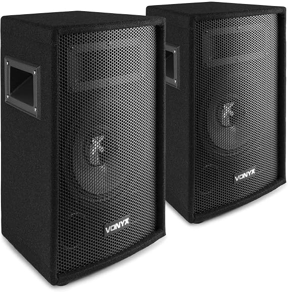 Vonyx SL6 PA Speaker Passive Set 2 x 250 Watt Party Boxes Set 6 Inch Passive Disco DJ Party Speaker with Handles Speaker Boxes with Tophat PA Box - Black