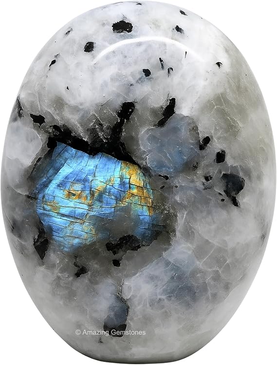 Rainbow Moonstone Crystal Palm Stone, 45-50mm Large Healing Crystal