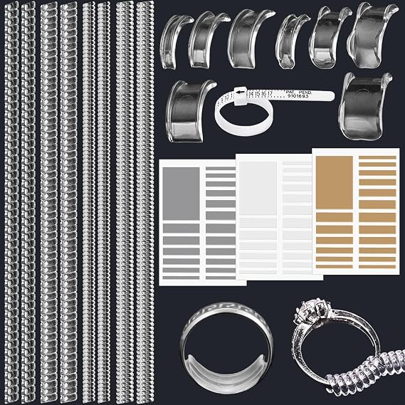 75 Pcs Ring Sizer Adjuster Loose Rings Plug-in Invisible Ring Guards Silicone Tightener EVA Foam Ring Size Adjuster Set Size Measuring Tool Polishing Cloth
