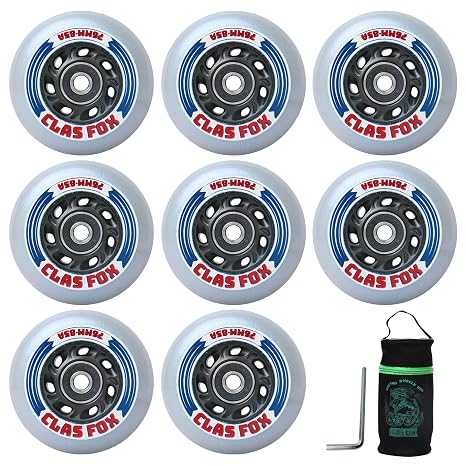Inline Skate Replacement Wheels With Wheels Bag 72mm/76mm with Bearings ABEC-9 and Floating Spacers for Blades Roller Hockey Skates, 85A Indoor & Outdoor (8-Pack) (76MM)