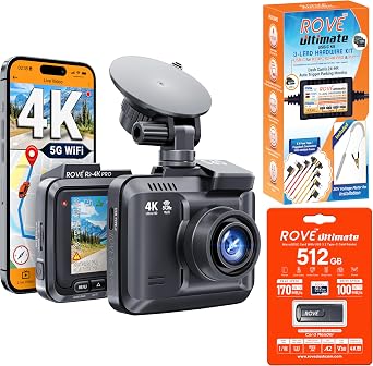ROVE R2-4K PRO Dash Cam | Hardwire Kit | 512GB Micro SD Card