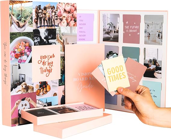 Vision Board Kit - Vision Boards, Dream Board, Mood Board, Collage Book - 150 Vision Board Pictures, Quotes - Interchangeable Cut, Tape and Glue-Free Vision Board Book - Create, Visualize and Inspire