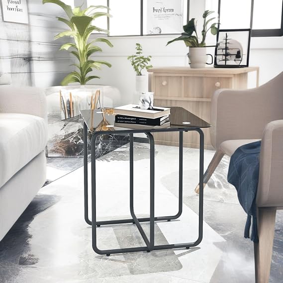 NicBex Coffee Table Modern Tempered Glass Coffee Table End Table Side Table for Living Room,Bedroom, Black