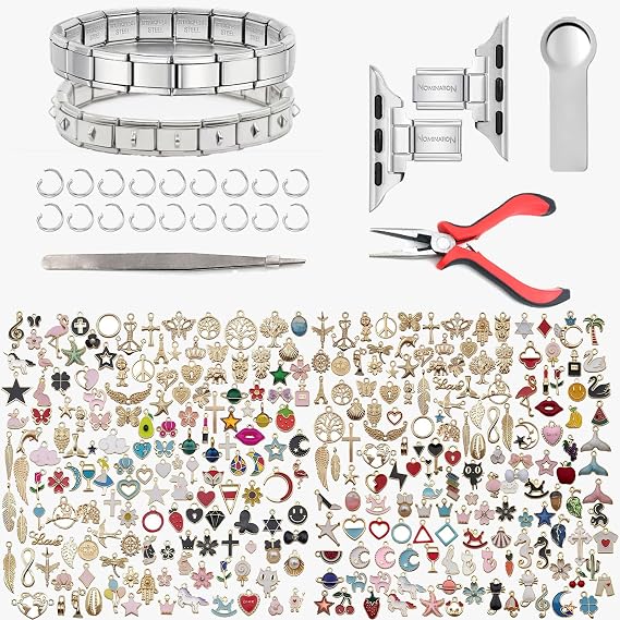 Custom Italian Charm Bracelet with Hook, 20-30 Personalized Different Charm Modules, Connectors for Apple Watch, Handmade DIY Jewelry with Tool, for Women Men Friends Family (42/44/45/46/49mm)