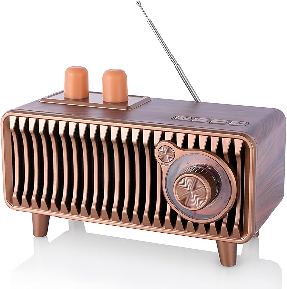 CYBORIS Retro Bluetooth Speaker With FM Radio,Walnut Wood Vintage Portable Speakers,wireless speakers with bluetooth 20W,Support USB-C Disk/TF Card/Aux Player,Retro soundcore for Home Gift/Decor