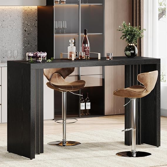 Tribesigns 55.12-Inch Long Bar Table, Modern Counter Height Pub Table with a Spacious Tabletop, Rectangular Home Coffee Bar Unit for Living Room, Balcony, Basement, Easy Assembly, Black