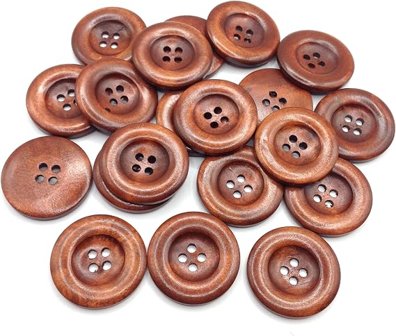 20PC Wood Sewing Buttons Scrapbooking 4 Holes Round Dark Coffee Buttons 35mm(1-3/8") Dia