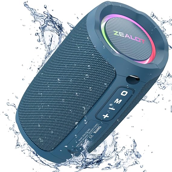 ZEALOT Bluetooth Speaker, Portable Speaker for Beach, IP67 Wterproof, 20W Parlantes Bluetooth, Wireless Outdoor/Home Use, Loud Stereo Sound, Dual Pair, BT5.2/ USB/TF Card/AUX, for Outdoor Home-Blue