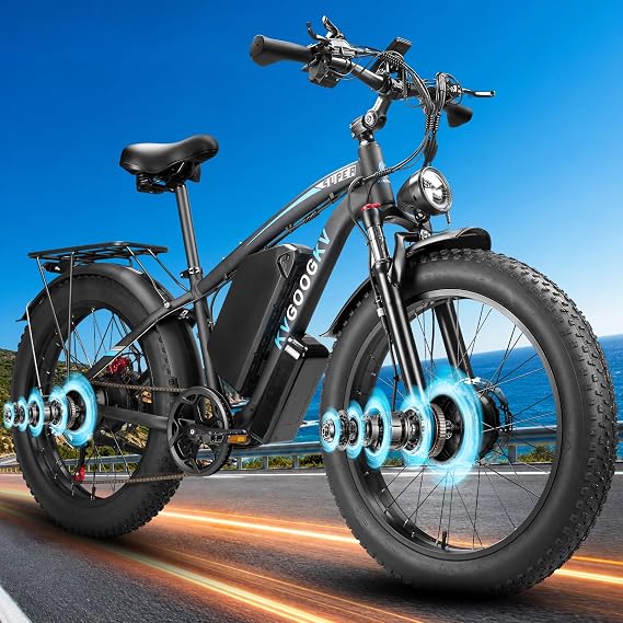 9000W Peak Dual Motor Ebike,1972Wh 58V Max-Output 47mph Fast Electric Bike,Up to 105Miles Range,24" Fat Tire Lockable-Suspension Electric Bicycle for Mountain Off-Road Sand Beach E-Bike