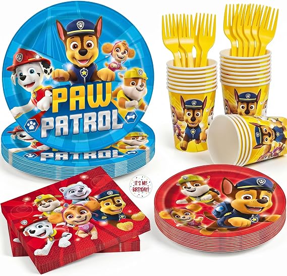 Unique Paw Patrol Plates and Napkins, Cups, Forks | Paw Patrol Birthday Decorations and Party Supplies | Complete Tableware Set | Officially Licensed